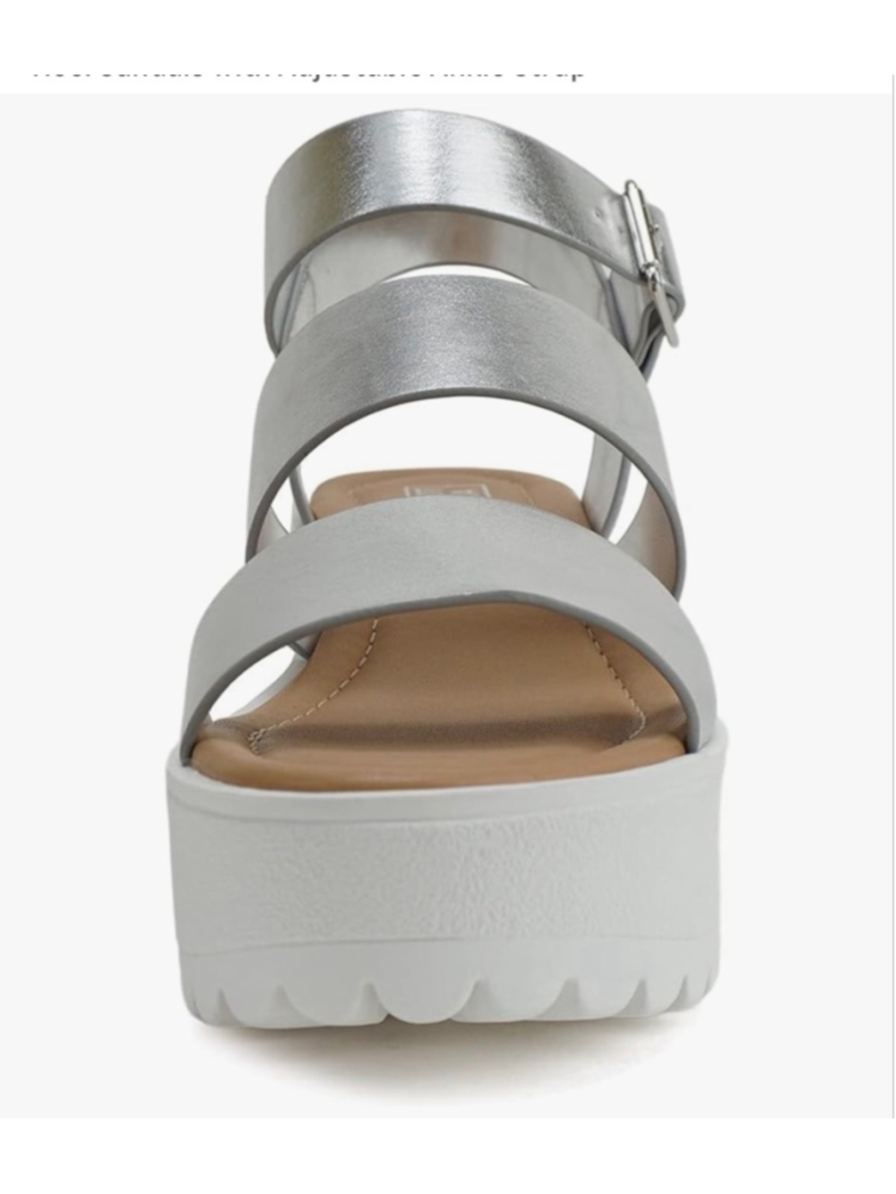 NEW Open Toe Two Bands Lug sole Silver block Heel Sandals 9 - Picture 7 of 8